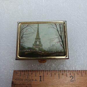 Vintage Brass Eiffel Tower Pill Box – Antique French Souvenir Trinket Box