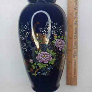 intage Kutani Japanese Vase – Floral Wagon Design – Peacock Blue – Japan – Excellent Condition