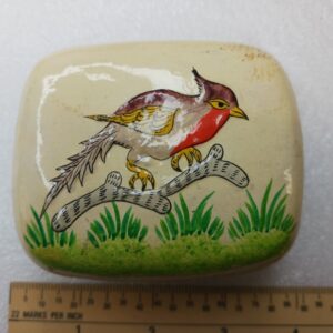 Vintage Japanese Jewelry Pill Box Bird Art Image Old Antique Stamp On Bottom