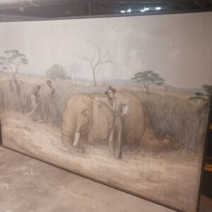 Monumental African Big Game Hunting Oil Painting 72x116 Elephant Safari Scene