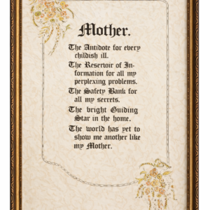 Vintage 1950s Mother Poem Wall Art – Framed Mothers Tribute Picture – Retro Home Décor