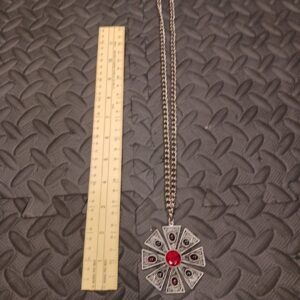 1 Vintage Large Menβs Medallion Necklace β Silver with Red Ruby Emblem β 15β Statement Jewelry