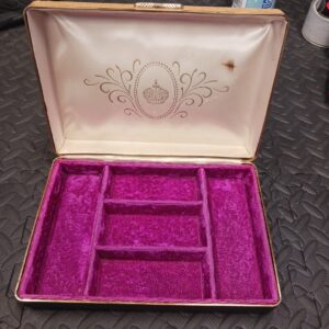 Vintage Gold Crown Purple Lace Jewelry Box – Antique Metal Jewelry Storage – Collectible