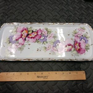 Vintage Romania Bone China Sandwich Platter Fliral Gold Artwork Pattern JRJS.