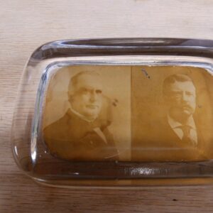 Vintage Theodore Roosevelt & William McKinley Magnifier Glass Paperweight – Collectible Antique