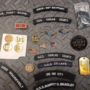 Vintage Military Lot – WW2 Pins, Buttons, Patches & Dog Tags – Collectible Memorabilia
