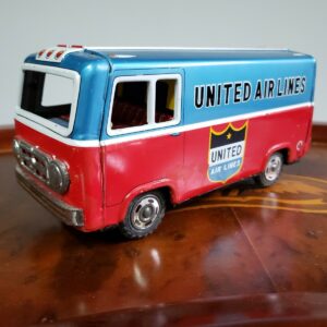 Vintage Haji Tin Friction United Airlines Bus – Japan 9" Red & Blue – Rare Collectible Toy