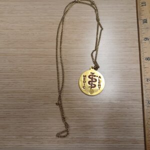 VINTAGE GOLD FILLED MEDIC ALERT PENDANT 1/10 10K GOLD FILLED SPLEEN REMOVED GD