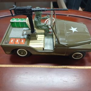 Vintage TN Tin Army Jeep Battery Operated “Mystery Action” – Made in Japan – Classic Tin Toy