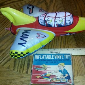 Vintage 12" Inflatable Friction-Powered Tin & Vinyl Navy Toy – Made in Japan – Boxed, Unplayed