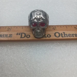 Vintage Skeleton Head Skull Ring With Red Ruby Eyes Heavy Cool Skull Ring