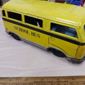 Vintage Tin Friction KTS yellow School bus Made in Japan Old Antique Tin Toy Lot