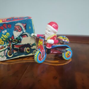 Vintage Tin Windup Santa on Bike 50s Celluloid in Box Japan Tin Toy Lot