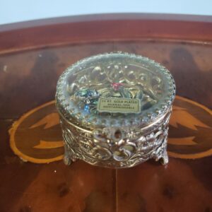 Vintage 24 Kt Gold Plated Jewelry Box Old Antique Jewelry Display Glass Top...