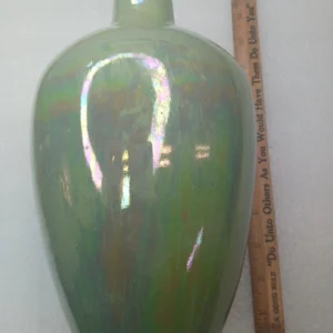 1 Large Modernist Studio Pottery Vase Green Opalescent Glaze Art Pottery 10"