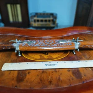 Vintage Indian Double Dagger Knife Set Ornate Wood Case Brass & Carved Handle Display