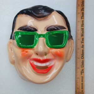 Vintage 1972 Bayshore Plastic Halloween Mask – Man with Glasses Van Dam Junior NOS