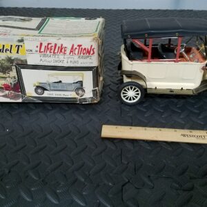 Rare 10” Krafttoy Japan Ford Model T Tin Toy Battery Operated Lights Smoke Action w/ Box