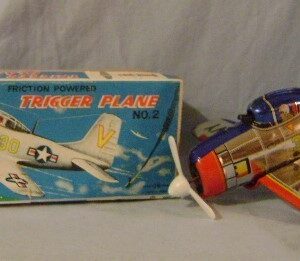 Vintage 1960s Modern Toys Japan Tin Friction Trigger Plane Toy Litho Airplane