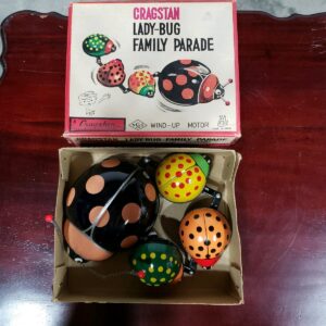 Vintage TPS Cragstan Lady Bug Family Tin Toy Wind-Up Japan 1950s w/ Box 12” Works