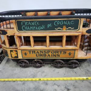 Vintage Old Wood Train Toy Pressed Steel Wheels Antique Train Car Advertisement Toy