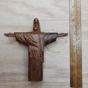 Vintage Wood Statue Jesus Figurine Wood Handmade Old Antique Cross Religious...