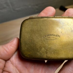 Rare Vintage Brass A.W. Westerburg Skultuna Tobacco Box – 2 Sided Engraved, Heavy Brass