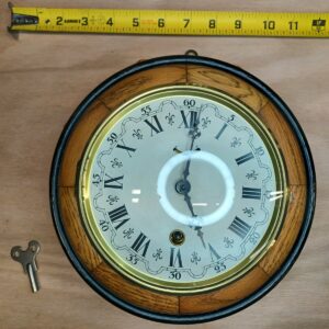 Vintage New Haven Windup Wall Clock – Wood & Glass, Key Included, Made in USA
