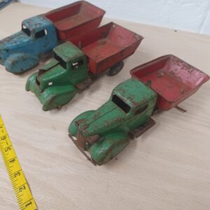 Vintage Marx & Wyandotte Pressed Steel Toy Truck Lot (3) Dump Truck 11" Heavy Metal