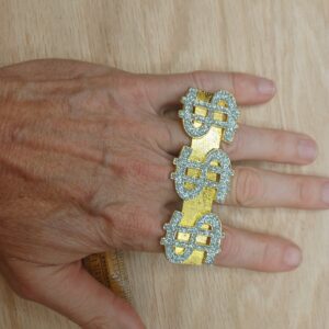 Men’s Gold Tone Cash Money Sign Ring Lot Hip Hop Bling Diamond Style Jewelry