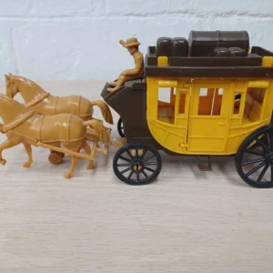 1 Vintage Wells Fargo Stagecoach – Timmee Processed Plastic Western Cowboy Toy Figure 60mm