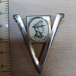 Vintage Gold Plated V for Victory Pendant WW2 MacArthur Military WWII Era Jewelry