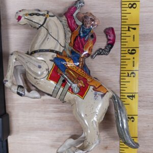 1938 Marx Lone Ranger Silver Tin Wind Up Toy Horse Rider Antique Tin Toy USA