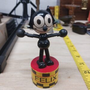 Vintage Felix the Cat Wooden Push Up Toy Puppet Antique Character Figure Collectible