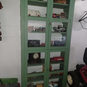 Antique 1800s Store Display Cabinet Green Curio Showcase Original Glass Display Case