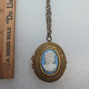 Mary Chess Vintage Perfume Necklace Blue Cameo Oval Pendant Glass Bottle Jewelry