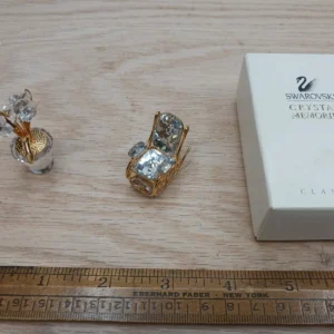 Swarovski Crystal Figurines Lot of 2 Rocking Chair & Roses Petal Collectible Glass Set