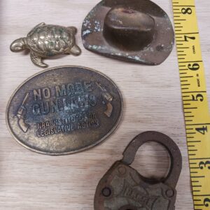 Vintage Brass Cowboy Hat & Turtle Reese Lock Belt Buckle Figurine Lot