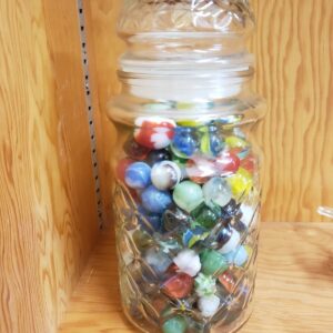 Vintage Marble Lot Large Jar Assorted Glass Clay Solid Marbles Mixed Sizes Collectible Game Marbles