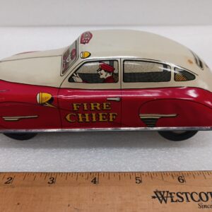 Vintage Courtland Friction 7" Toy Car Fire Chief Tin Race Car A Walt Reach Toy Nice