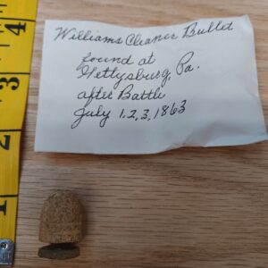 Authentic Civil War Williams Cleaner Bullet – Gettysburg PA July 1–3 1863 – Excavated Relic