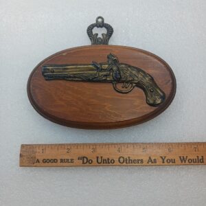 Vintage 3D Brass Flintlock Pistol On Wood Picture Japan Made