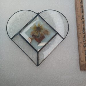 Vintage Stained Glass Heart Window Hanger Hand Made Stained Glass Suncatcher