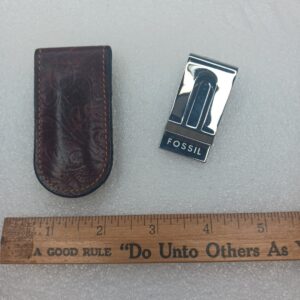 Fossil & Mulholland Brothers Leather Metal Money Clip Lot Vintage Wallet Clips Set