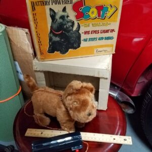 Vintage Alps Cragstan Scotty Dog Tin Toy Battery Operated Japan in Box Rare Fur Dog Robot Toy