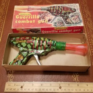 KO Japan Tin Friction Guerrilla Combat Gun Vintage Toy in Original Box Collectible