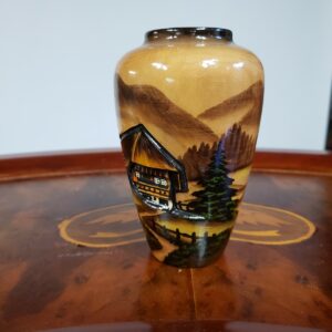 Old Hand Painted Asian Wood Pot Art Glazed Decorative Vessel Folk Art Painting Rare