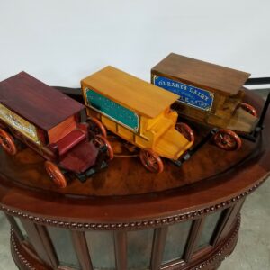 Vintage Wooden Wagon Advertising Toy Lot 3 Carriages Antique Display Toys Rustic Wood Set