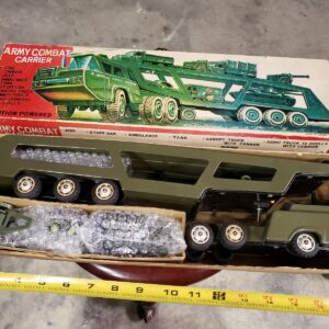 Vintage Japan Tin Friction Army Combat Carrier Mercedes Toy w/ Box Military Truck