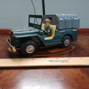 Vintage Japan Tin Friction Army Jeep Toy Military Vehicle Pressed Steel Style Collectible
